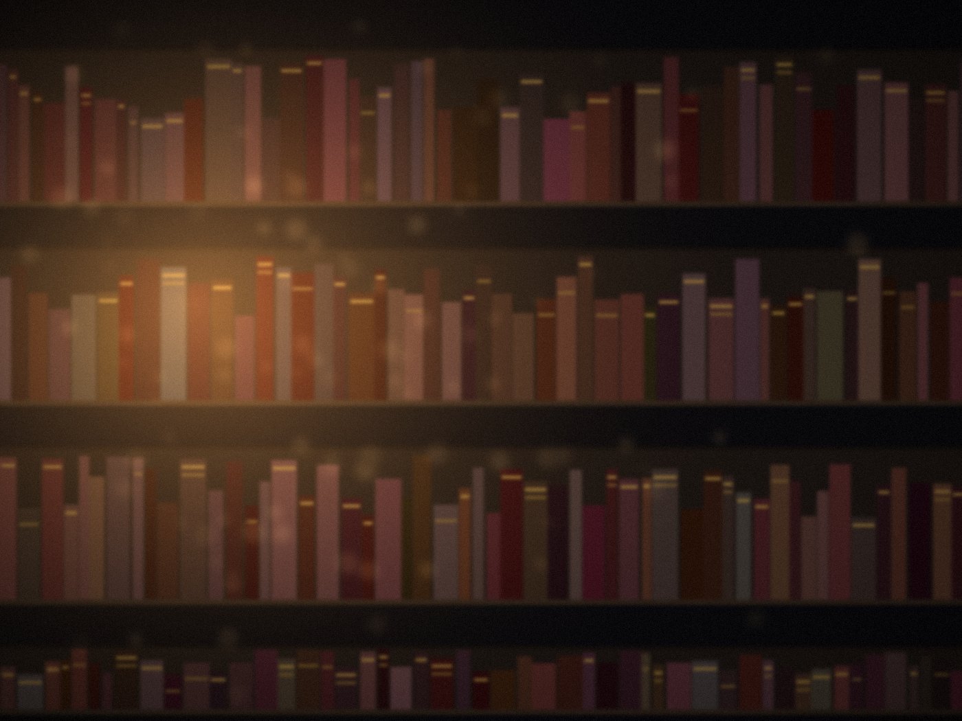 Тёмная библиотека: полки старых книг в тёплом свете